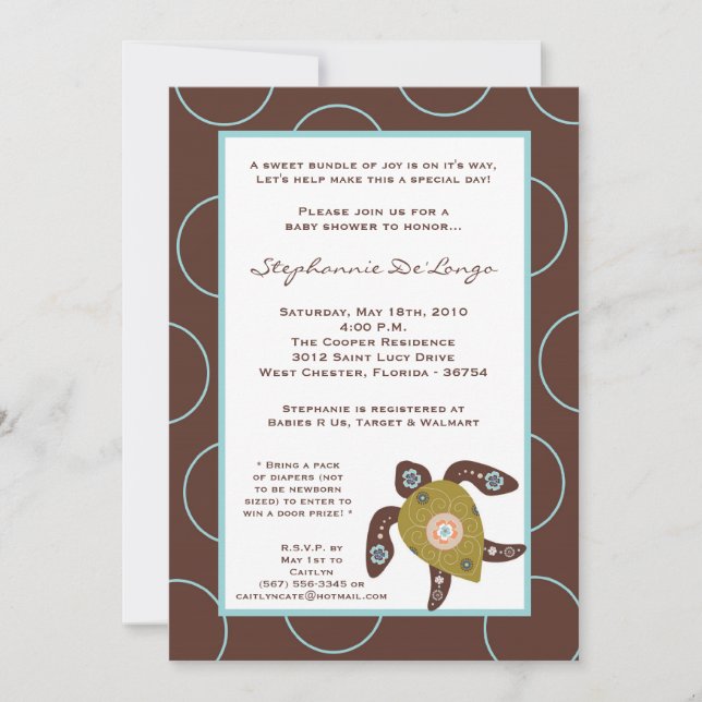 5x7 TropicalHawaiian Turtle Baby shower Invitation (Devant)
