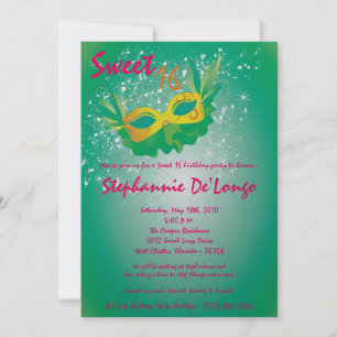 5x7 Turquoise Masquerade Sweet 16 Invitation anniv