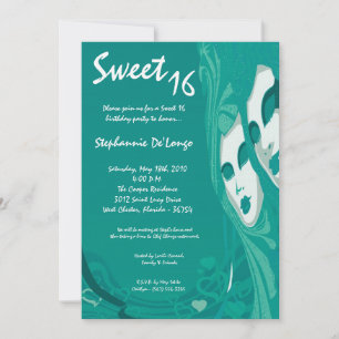 5x7 Turquoise Masquerade Sweet 16 Invitation anniv