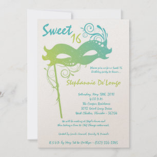 5x7 Turquoise Masquerade Sweet 16 Invitation anniv