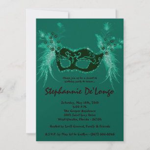 5x7 Turquoise Masquerade Sweet 16 Invitation anniv