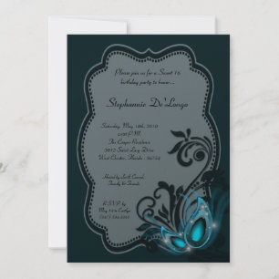 5x7 Turquoise Masquerade Sweet 16 Invitation anniv