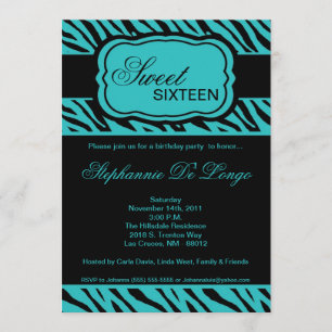5x7 Turquoise Zebra Imprimer Invitation à la fête