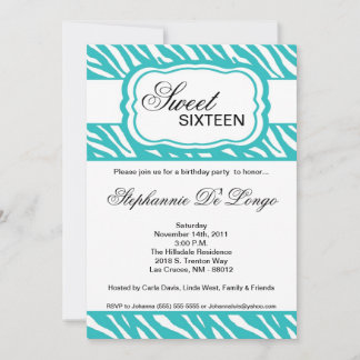 5x7 Turquoise Zèbre Imprimer Invitation de fête d'