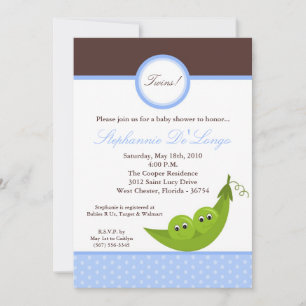 5x7 TWIN Boy Peas in Pod Baby shower Invitation