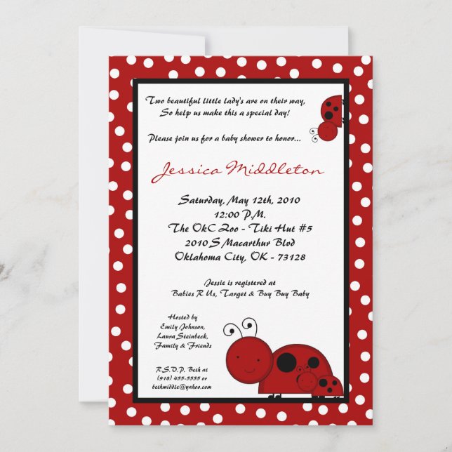 5x7 TWIN TWINS Red Lady Baby shower Invitation (Devant)