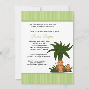 5x7 TWINS Monkeys et MaMa Baby shower Invitation