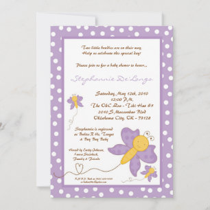 5x7 TWINS Purple Butterfly Baby shower Invitation