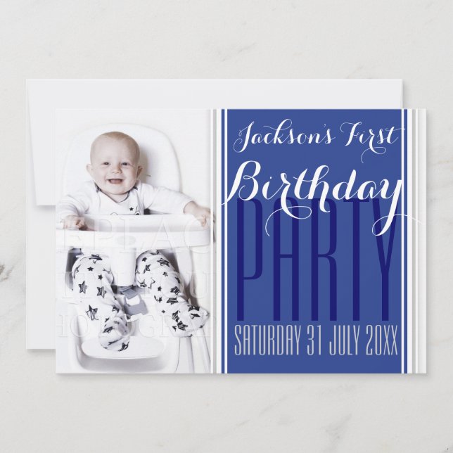 5x7 V Photo Baby Boy Invitation de fête d'annivers (Devant)