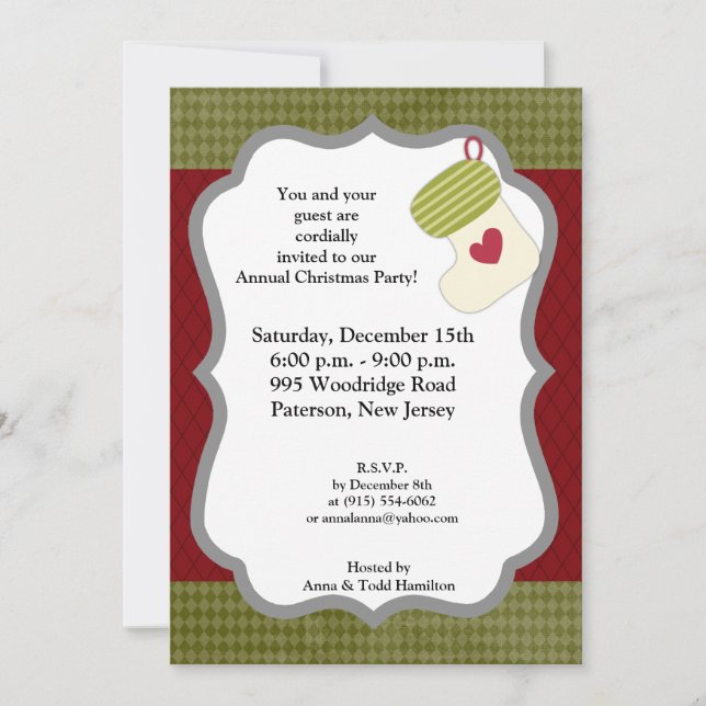 5x7 Vert / Blanc Noël Invitation à se mettre en pl (Devant)