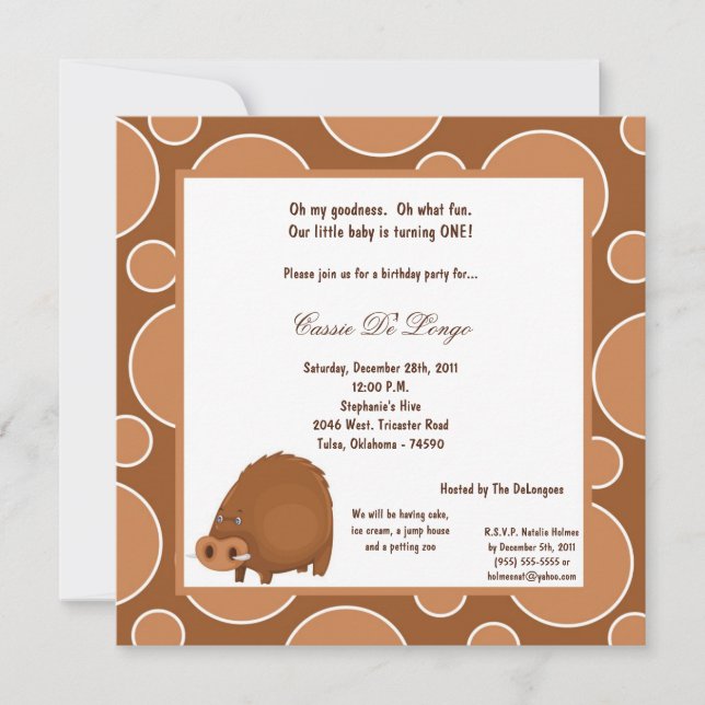 5x7 Warthog Pok-a-Dot Invitation de fête d'anniver (Devant)