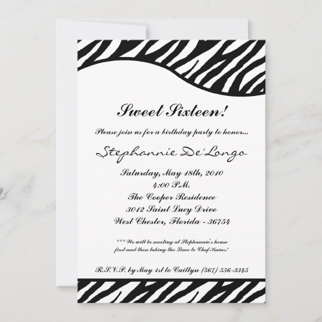 5x7 WhiteTiger Print Sweet16 Invitation de fête d' (Devant)