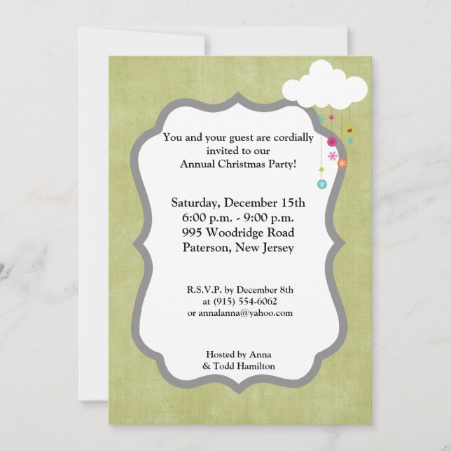 5x7 Winter Cloud / Snowflakes Noël Invitation (Devant)