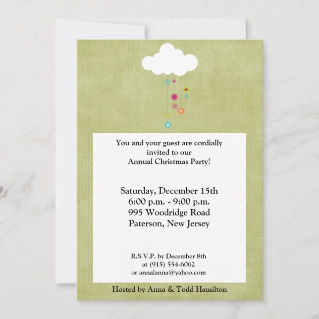5x7 Winter Cloud / Snowflakes Noël Invitation (Devant)