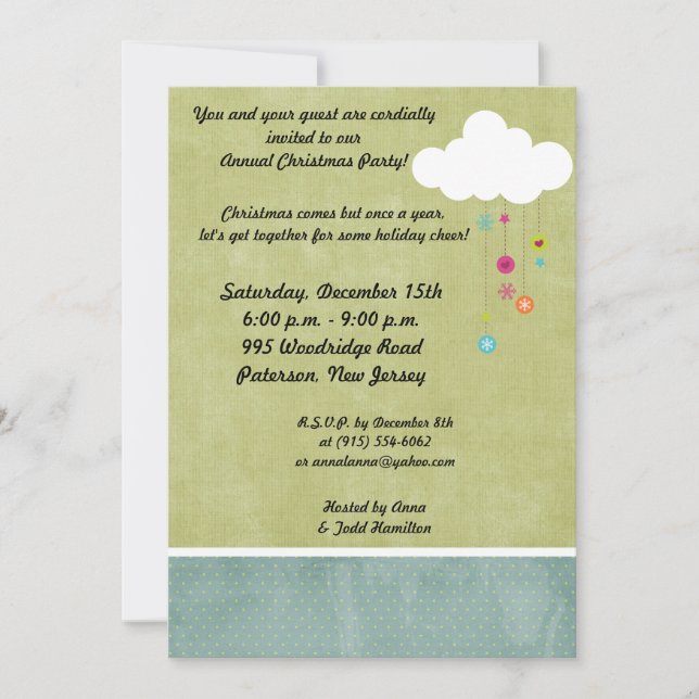 5x7 Winter Cloud / Snowflakes Noël Invitation (Devant)