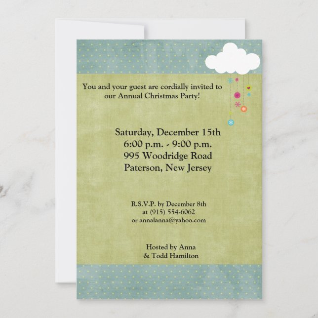 5x7 Winter Cloud / Snowflakes Noël Invitation (Devant)
