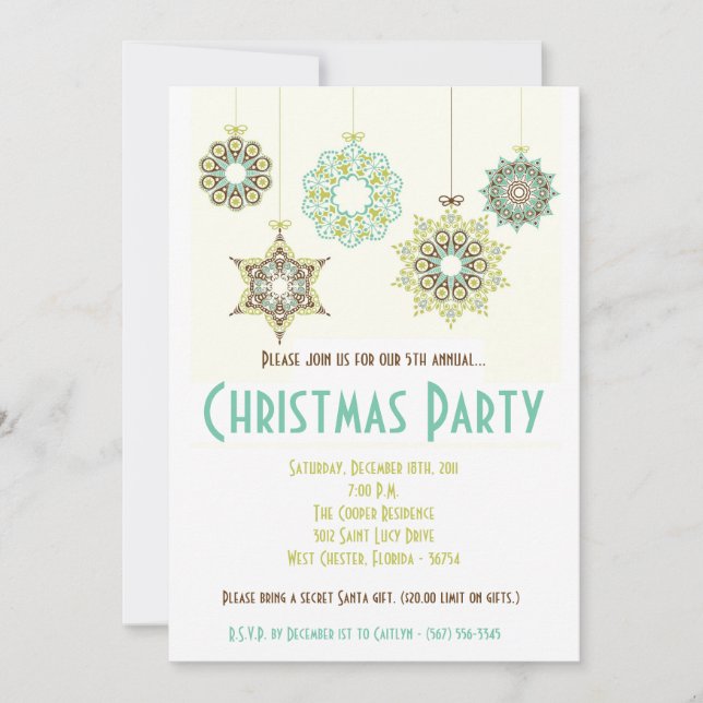 5x7 Winter Snowflake XMAS Christmas Invitation (Devant)