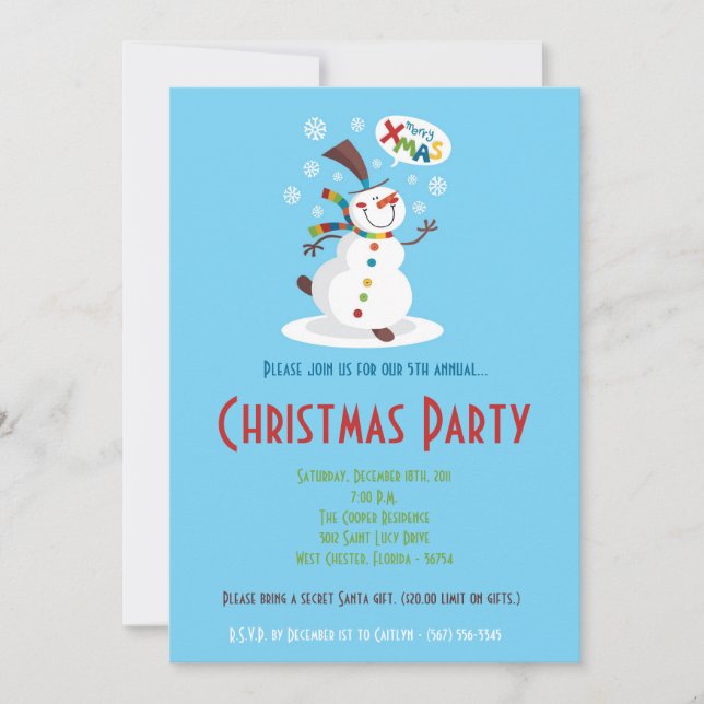 5x7 Winter Snowman Snowflake Noël Invitation (Devant)