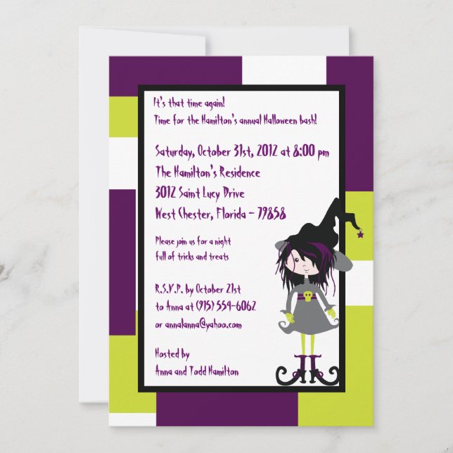 5x7 Witchays Purple Halloween Party Invitation (Devant)