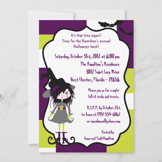5x7 Witchays Purple Halloween Party Invitation (Devant)