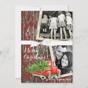 5x7 XMAS Camion de Noël Rouge Carte photo en bois