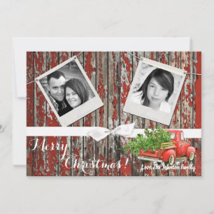 5x7 XMAS Camion de Noël Rouge Carte photo en bois