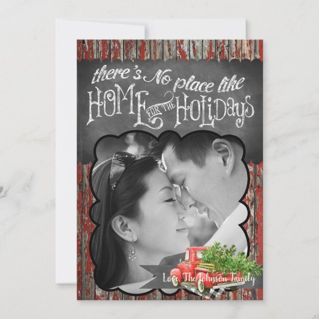 5x7 XMAS Camion de Noël Rouge Carte photo en bois (Devant)