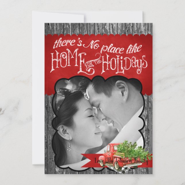 5x7 XMAS Camion de Noël Rouge Carte photo en bois (Devant)