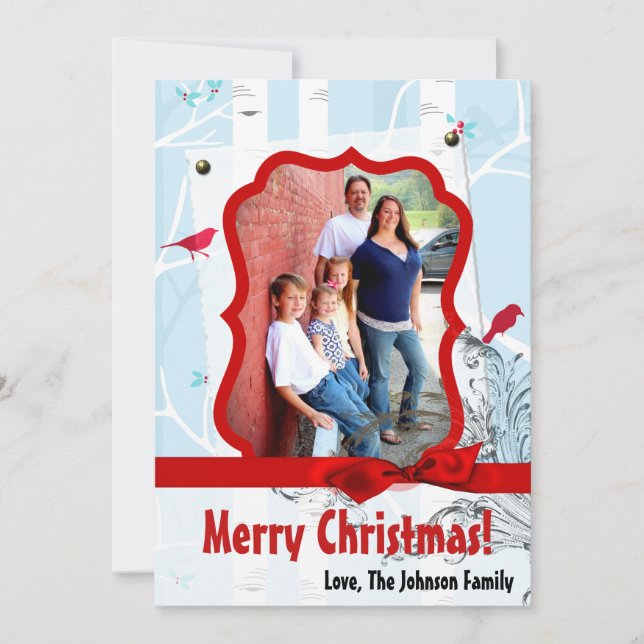 5x7 XMAS Carte photo d'hiver pour oiseaux de Noël (Devant)