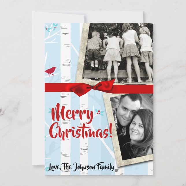 5x7 XMAS Carte photo d'hiver pour oiseaux de Noël (Devant)