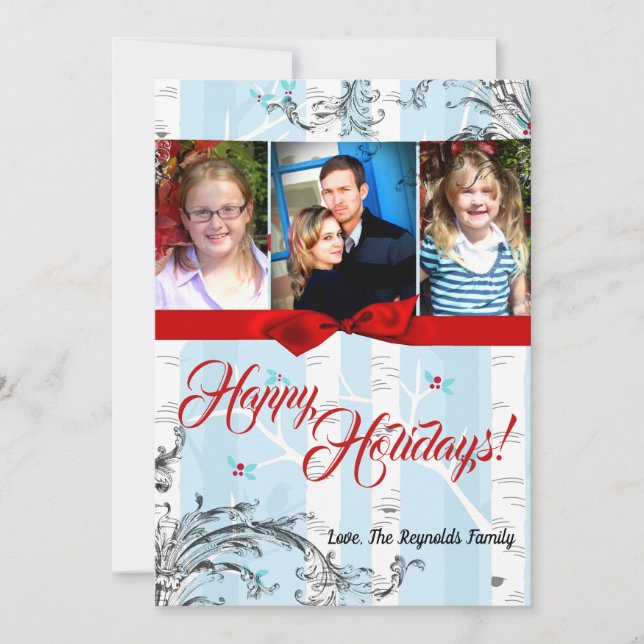 5x7 XMAS Carte photo d'hiver pour oiseaux de Noël (Devant)