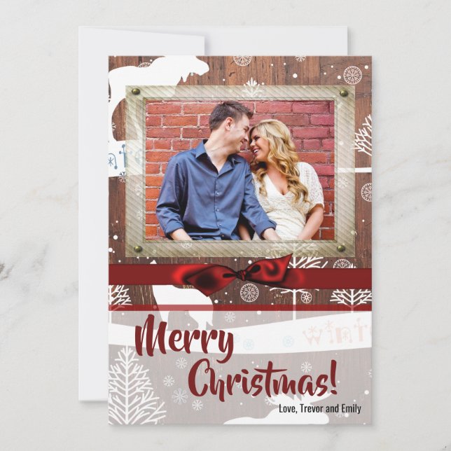 5x7 XMAS Cerf de Noël Bois Buck Doe Carte photo (Devant)