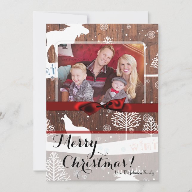 5x7 XMAS Cerf de Noël Bois Buck Doe Carte photo (Devant)