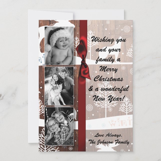 5x7 XMAS Cerf de Noël Bois Buck Doe Carte photo (Devant)