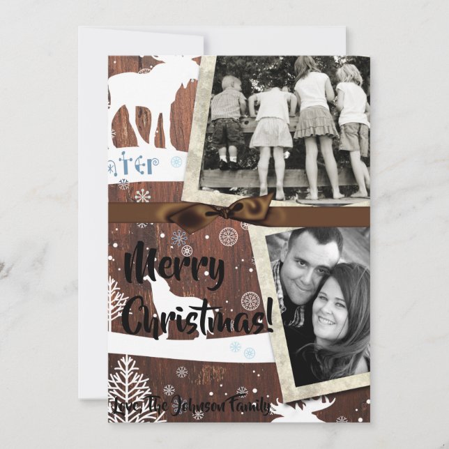 5x7 XMAS Cerf de Noël Bois Buck Doe Carte photo (Devant)