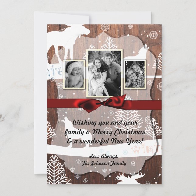 5x7 XMAS Cerf de Noël Bois Buck Doe Carte photo (Devant)