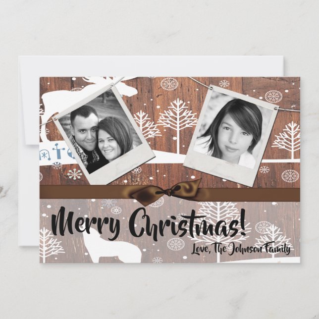 5x7 XMAS Cerf de Noël Bois Buck Doe Carte photo (Devant)