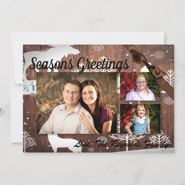 5x7 XMAS Cerf de Noël Bois Buck Doe Carte photo (Devant)