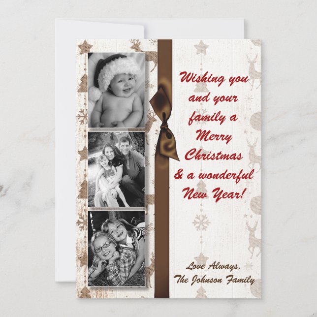 5x7 XMAS Noel Burlap Deer Doe Buck Carte photo (Devant)