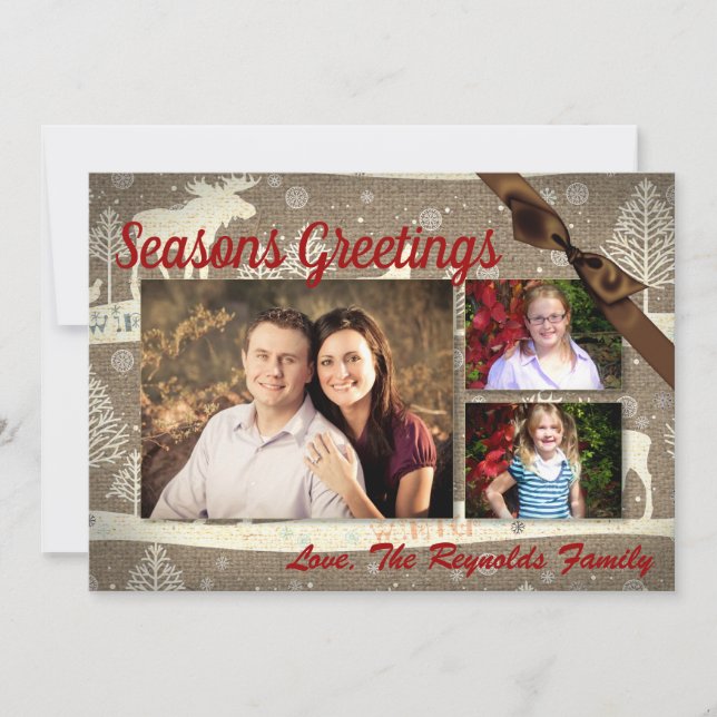 5x7 XMAS Noel Burlap Deer Doe Buck Carte photo (Devant)