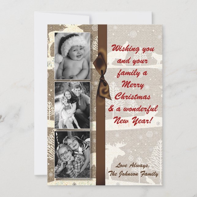 5x7 XMAS Noel Burlap Deer Doe Buck Carte photo (Devant)