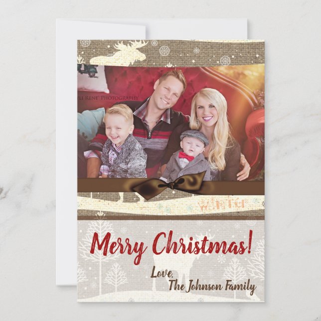 5x7 XMAS Noel Burlap Deer Doe Buck Carte photo (Devant)