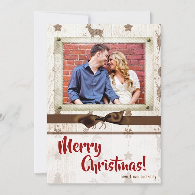 5x7 XMAS Noel Burlap Deer Doe Buck Carte photo (Devant)