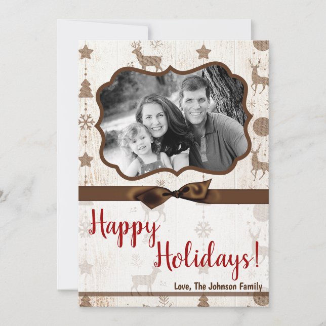 5x7 XMAS Noel Burlap Deer Doe Buck Carte photo (Devant)