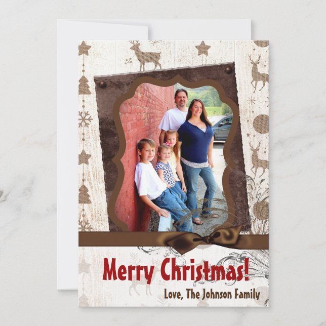 5x7 XMAS Noel Burlap Deer Doe Buck Carte photo (Devant)