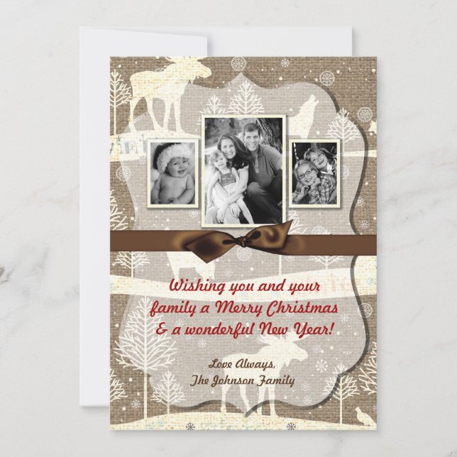 5x7 XMAS Noel Burlap Deer Doe Buck Carte photo (Devant)