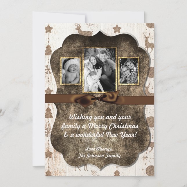 5x7 XMAS Noel Burlap Deer Doe Buck Carte photo (Devant)