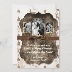 5x7 XMAS Noel Burlap Deer Doe Buck Carte photo