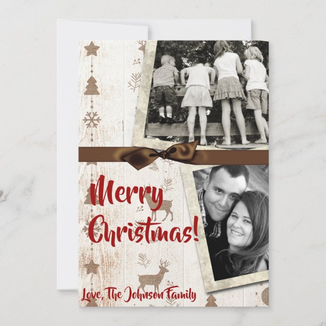 5x7 XMAS Noel Burlap Deer Doe Buck Carte photo (Devant)