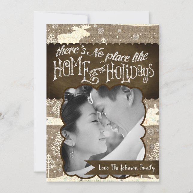 5x7 XMAS Noel Burlap Deer Doe Buck Carte photo (Devant)